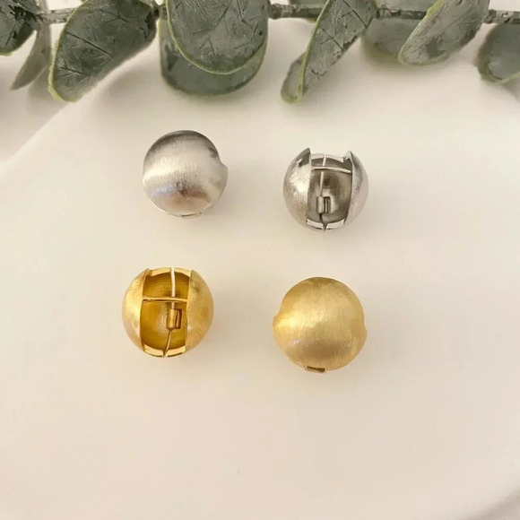 925 Sterling Silver Matte Ball Earrings Sphere Round Huggie Earrings - Picture 3 of 10